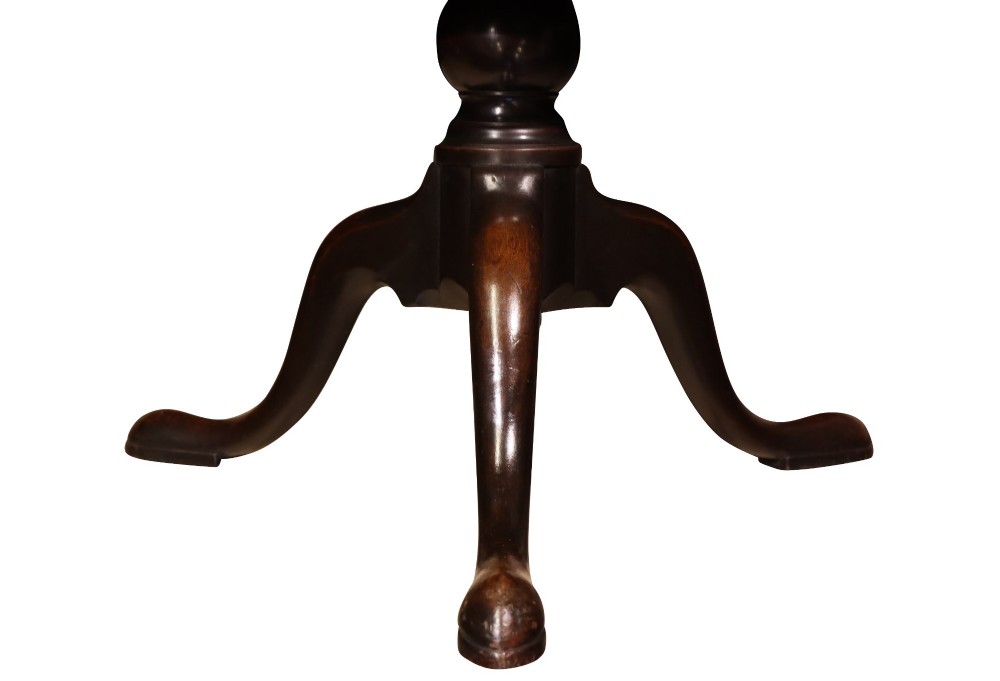 A Georgian two-tier mahogany etagere featuring circular trays supported by a turned central column and a tripod base with cabriole legs. View IV