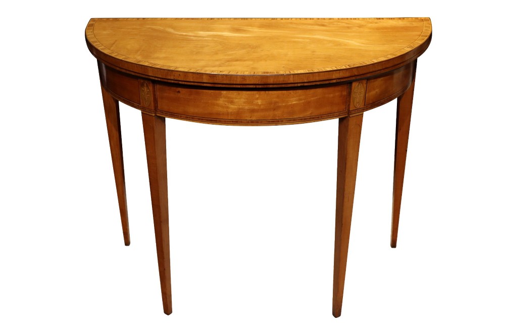 George III Satinwood and Kingwood Crossbanded Demi-Lune Card Table, circa 1800