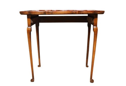 A set of three nested 1920s burr walnut side tables featuring shaped piecrust tops and slender cabriole legs. View IX