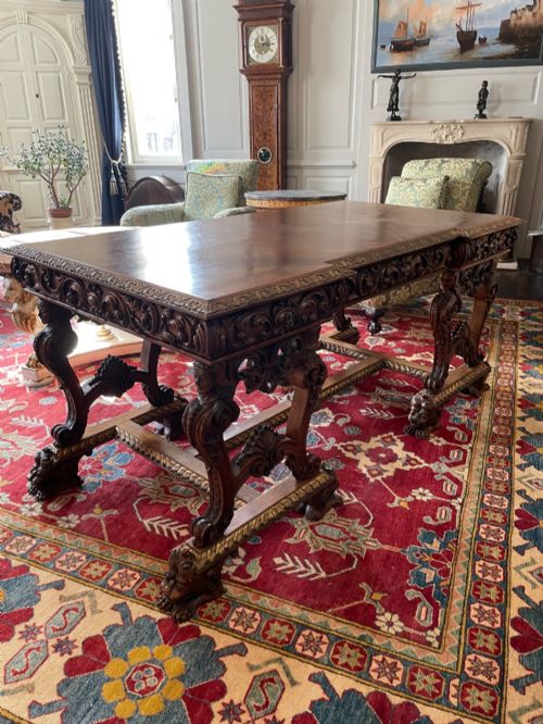 Carved Walnut Italian Desk .