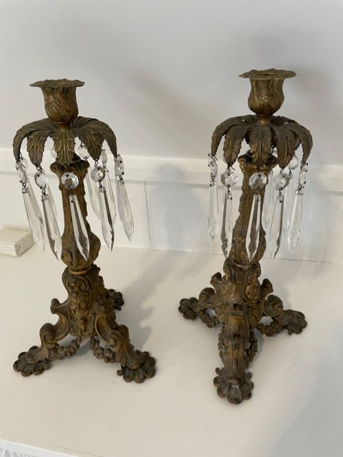 Pair Ormolu Brass Candlesticks .