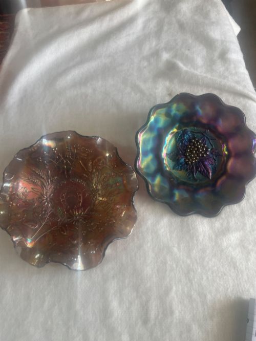 2 Pieces of Dark Carnival Glass .