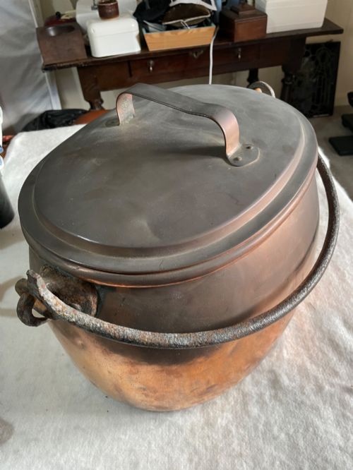 Large Lidded Copper Saucepan .