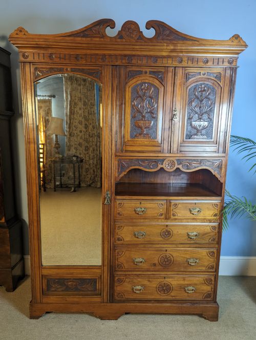 Edwardian Carved Walnut Compactum Wardrobe.