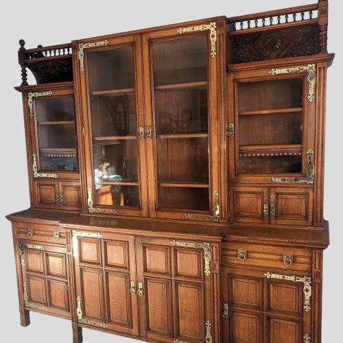 Victorian Aesthetic Movement Oak Breakfront Library Bookcase