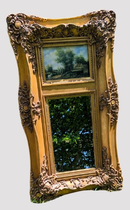 A GILT FRAMED WALL PIER MIRROR