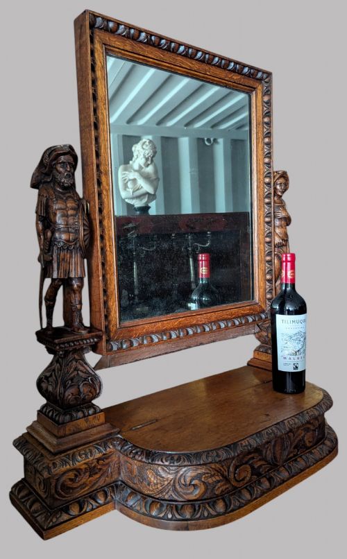 AN IMPRESSIVE CARVED OAK DRESSING MIRROR - ADDITIONAL PHOTO 2