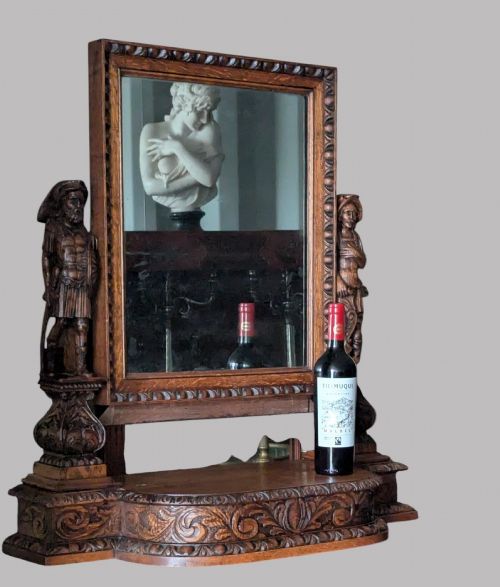 AN IMPRESSIVE CARVED OAK DRESSING MIRROR - ADDITIONAL PHOTO 4
