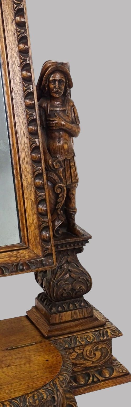 AN IMPRESSIVE CARVED OAK DRESSING MIRROR - ADDITIONAL PHOTO 6