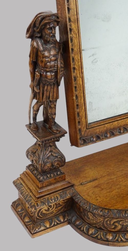 AN IMPRESSIVE CARVED OAK DRESSING MIRROR - ADDITIONAL PHOTO 7