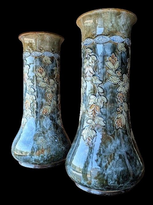 A Pair of Art Nouveau, Royal Doulton, Lambeth Stoneware Vases.