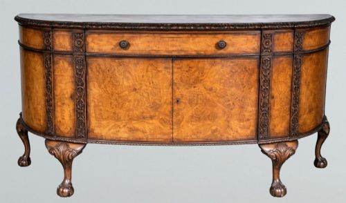 A Burr Walnut Sideboard with Twelve Piece Cutlery Set