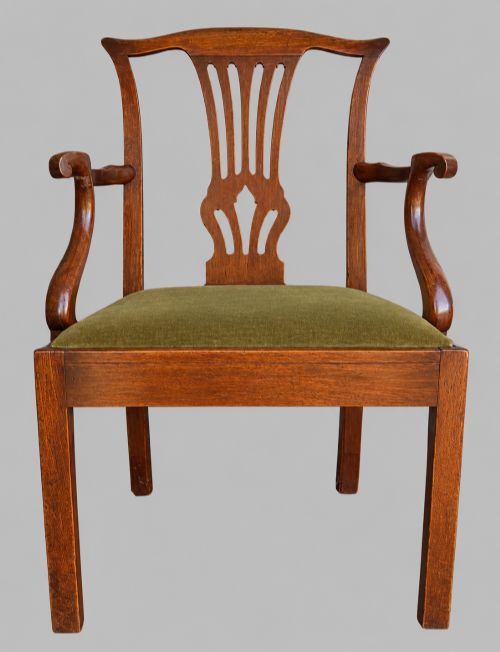 A Georgian Mahogany Chippendale Style Elbow / Desk Chair