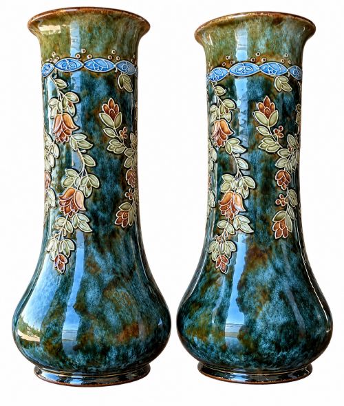 A Pair of Art Nouveau, Royal Doulton, Lambeth Stoneware Vases.