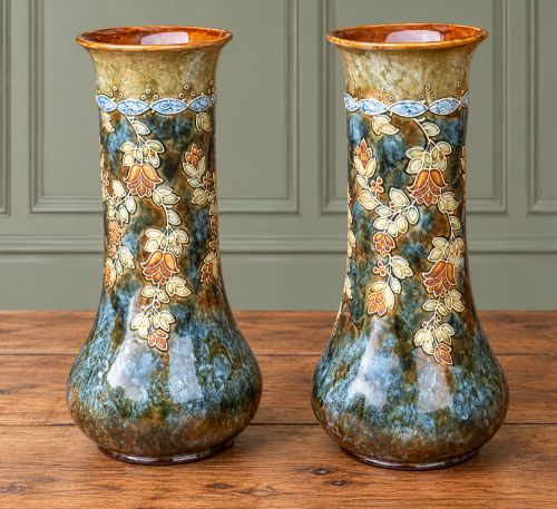 A Pair of Art Nouveau, Royal Doulton, Lambeth Stoneware Vases.