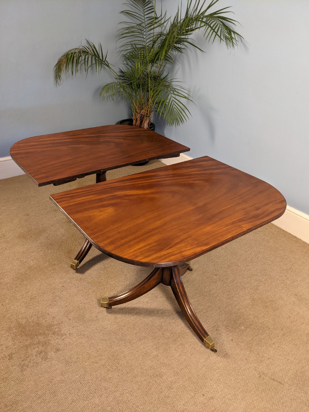 A Regency style mahogany double pedestal dining table. View V