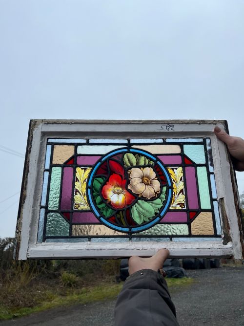 A Lovely Stained Glass and Painted Flower Window