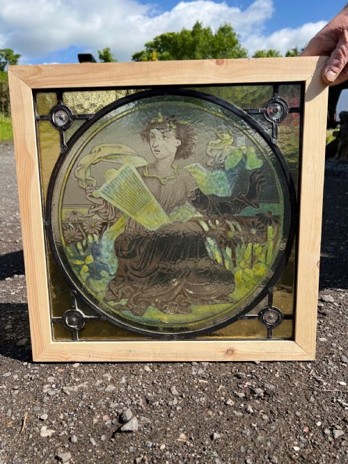 A Stunning Antique Painted and Leaded Glass Window