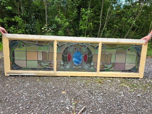 1910 ANTIQUE LEADED GLASS WINDOW - ADDITIONAL PHOTO 1