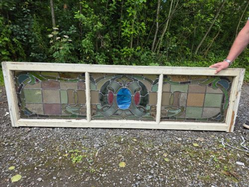 1910 ANTIQUE LEADED GLASS WINDOW - ADDITIONAL PHOTO 2