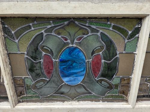 1910 ANTIQUE LEADED GLASS WINDOW - ADDITIONAL PHOTO 3