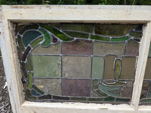 1910 ANTIQUE LEADED GLASS WINDOW - ADDITIONAL PHOTO 4