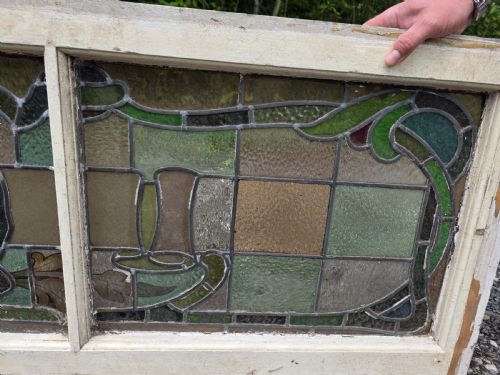 1910 ANTIQUE LEADED GLASS WINDOW - ADDITIONAL PHOTO 5
