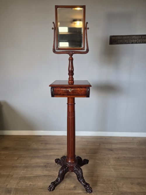 VICTORIAN 1909 MAHOGANY AMERICAN GENTLEMAN'S SHAVING STANDVANITY MIRROR STAND - ADDITIONAL PHOTO 1