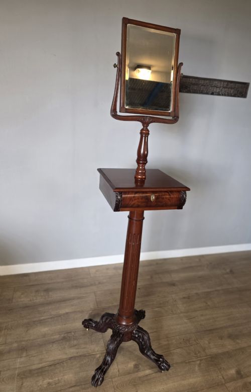 VICTORIAN 1909 MAHOGANY AMERICAN GENTLEMAN'S SHAVING STANDVANITY MIRROR STAND - ADDITIONAL PHOTO 11