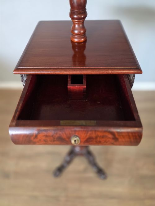 VICTORIAN 1909 MAHOGANY AMERICAN GENTLEMAN'S SHAVING STANDVANITY MIRROR STAND - ADDITIONAL PHOTO 18