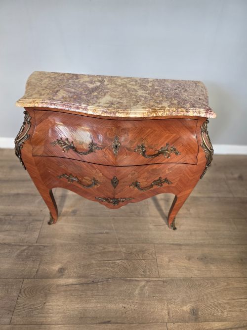 ANTIQUE FRENCH INLAID MARBLE TOP COMMODECHEST - ADDITIONAL PHOTO 2