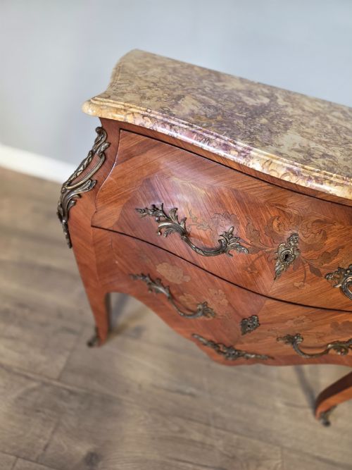 ANTIQUE FRENCH INLAID MARBLE TOP COMMODECHEST - ADDITIONAL PHOTO 3