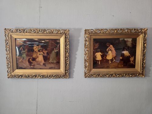 A Pair of Crystoleum After Arthur J Elsley Framed in Guilded Wood
