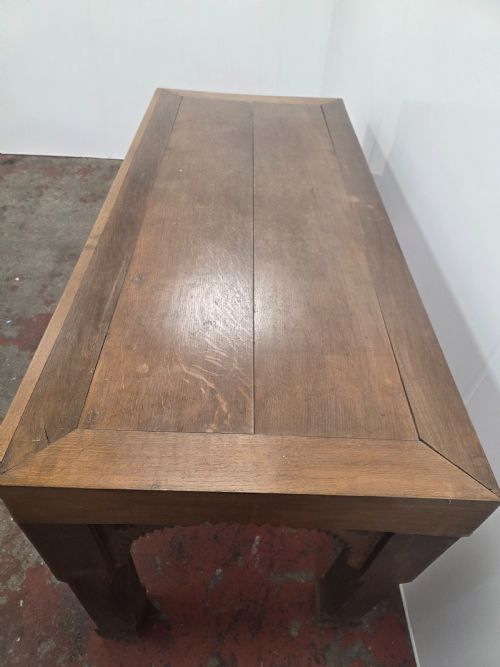 ANTIQUE 1900S OAK GOTHIC CONSOLE TABLE - ADDITIONAL PHOTO 12