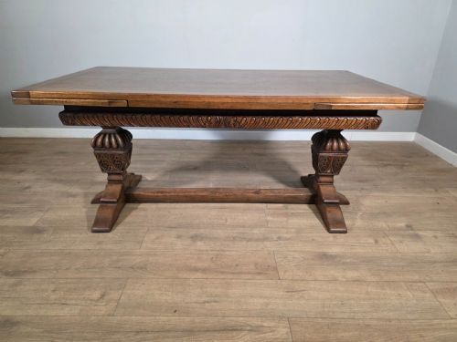 Antique Oak Extending Refectory Table 1920s