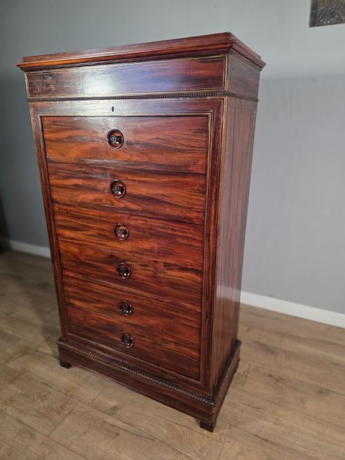 ANTIQUE FRENCH ROSEWOOD BRASS INLAID 6 DRAWER CHEST 1880S - ADDITIONAL PHOTO 3