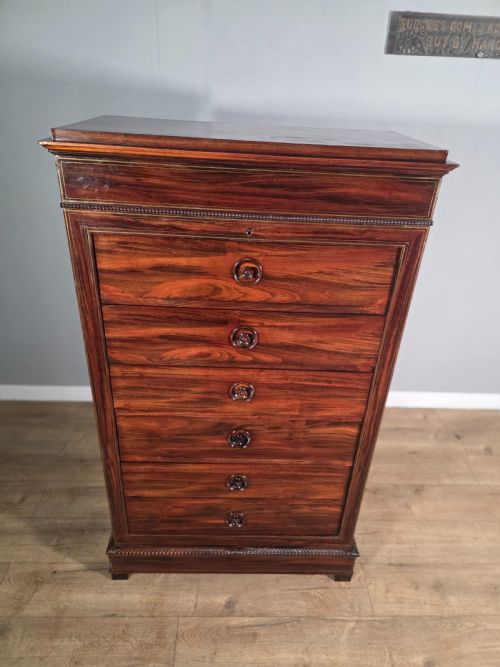 ANTIQUE FRENCH ROSEWOOD BRASS INLAID 6 DRAWER CHEST 1880S - ADDITIONAL PHOTO 5