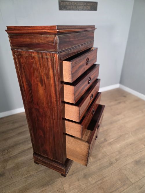 ANTIQUE FRENCH ROSEWOOD BRASS INLAID 6 DRAWER CHEST 1880S - ADDITIONAL PHOTO 7