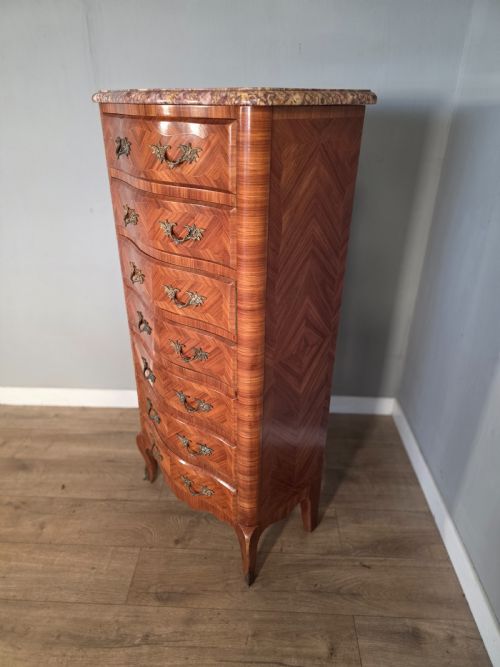 ANTIQUE FRENCH INLAID MARBLE TOP 7 DRAWER CHEST 1930S - ADDITIONAL PHOTO 3