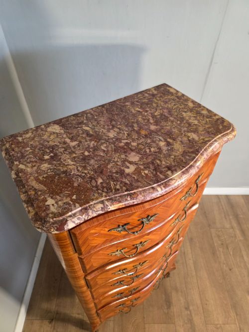 ANTIQUE FRENCH INLAID MARBLE TOP 7 DRAWER CHEST 1930S - ADDITIONAL PHOTO 14