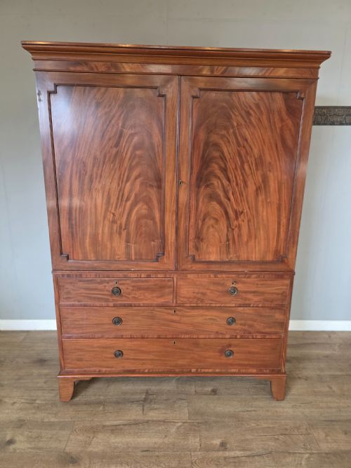 Antique George 111 Mahogany Linen Press 1790s