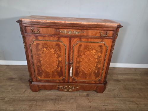 ANTIQUE FRENCH MARBLE TOP INLAID CUPBOARD 1920S - ADDITIONAL PHOTO 1