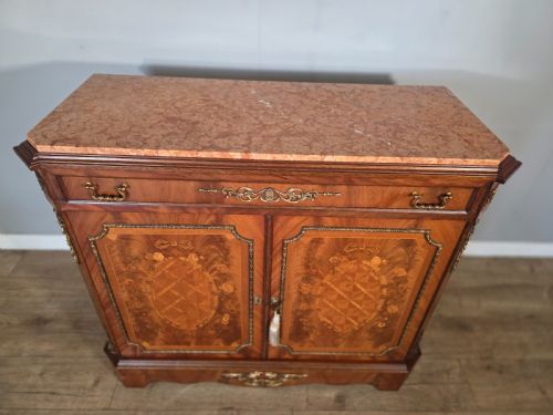 ANTIQUE FRENCH MARBLE TOP INLAID CUPBOARD 1920S - ADDITIONAL PHOTO 3