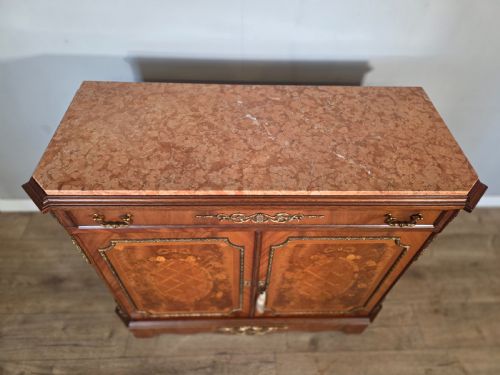 ANTIQUE FRENCH MARBLE TOP INLAID CUPBOARD 1920S - ADDITIONAL PHOTO 4