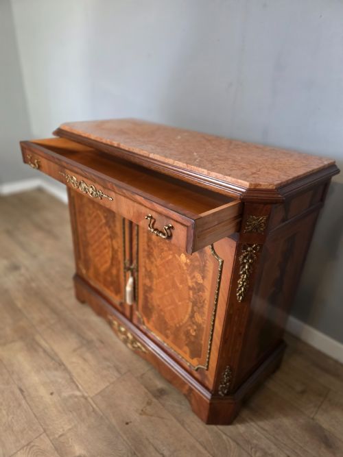 ANTIQUE FRENCH MARBLE TOP INLAID CUPBOARD 1920S - ADDITIONAL PHOTO 8