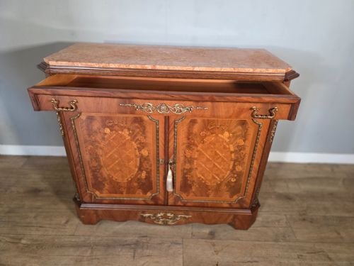 ANTIQUE FRENCH MARBLE TOP INLAID CUPBOARD 1920S - ADDITIONAL PHOTO 9