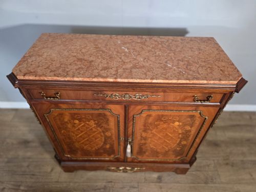 ANTIQUE FRENCH MARBLE TOP INLAID CUPBOARD 1920S - ADDITIONAL PHOTO 14