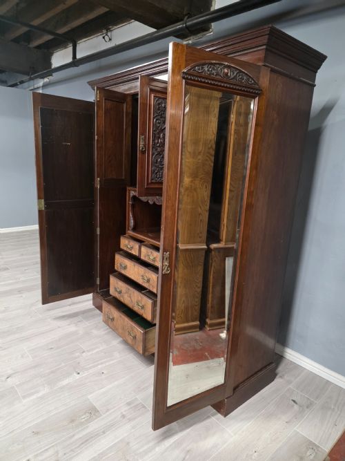 ANTIQUE WALNUT LATE VICTORIAN PRINCESS COMBINATION WARDROBE - ADDITIONAL PHOTO 9
