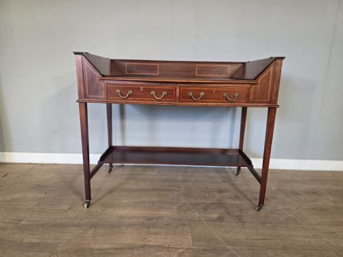 Antique Edwardian Inlaid Maghongy Leather Top Desk