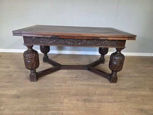Large Antique Elizabethan Style Solid Oak Extending Table